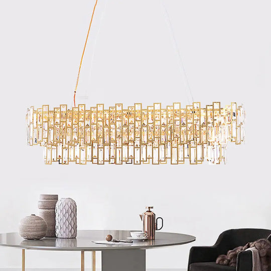 Contemporary Gold Led Crystal Block Linear Chandelier: Elegant Ceiling Lamp For Living Room (35.5/45