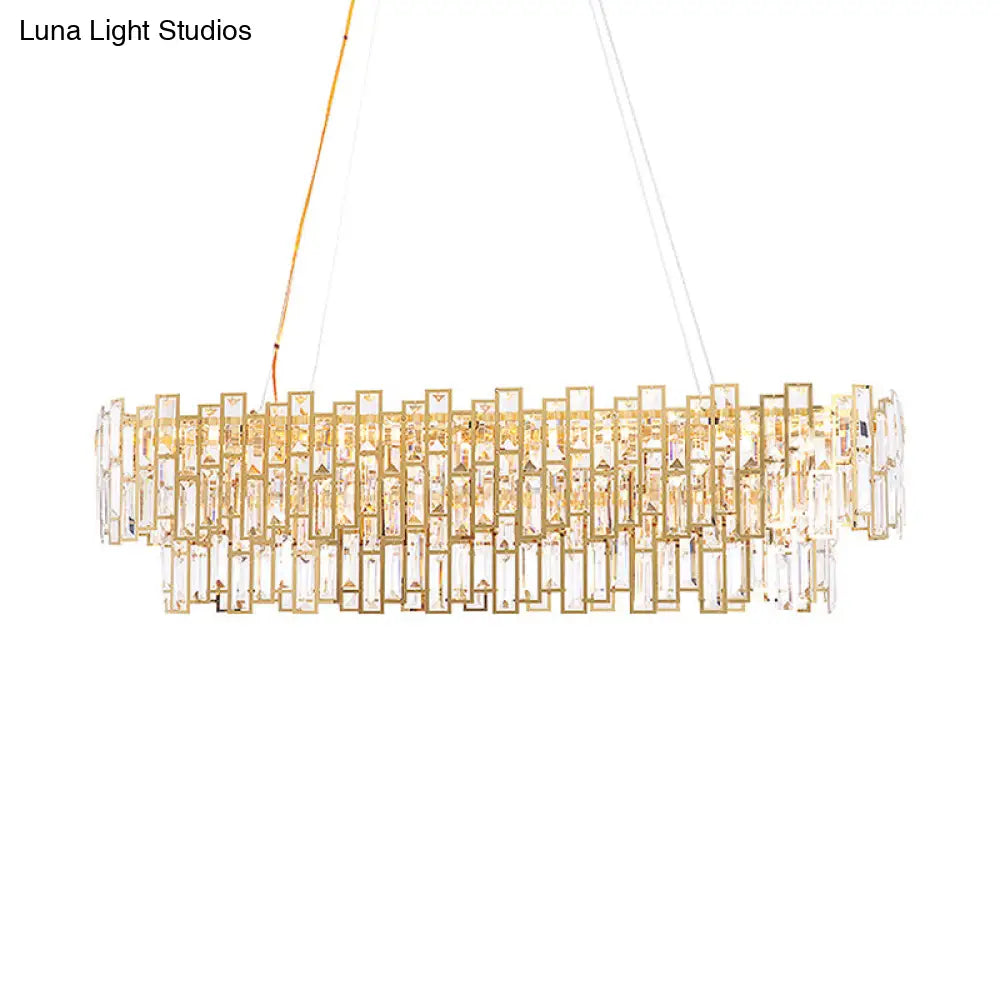 Contemporary Gold Led Crystal Block Linear Chandelier: Elegant Ceiling Lamp For Living Room (35.5/45