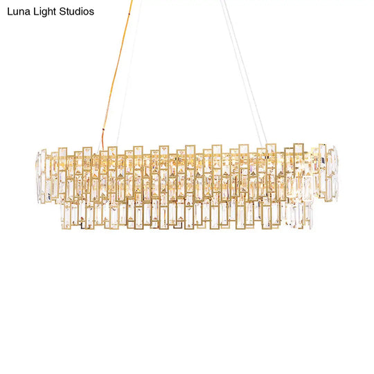 Contemporary Gold Led Crystal Block Linear Chandelier: Elegant Ceiling Lamp For Living Room (35.5/45