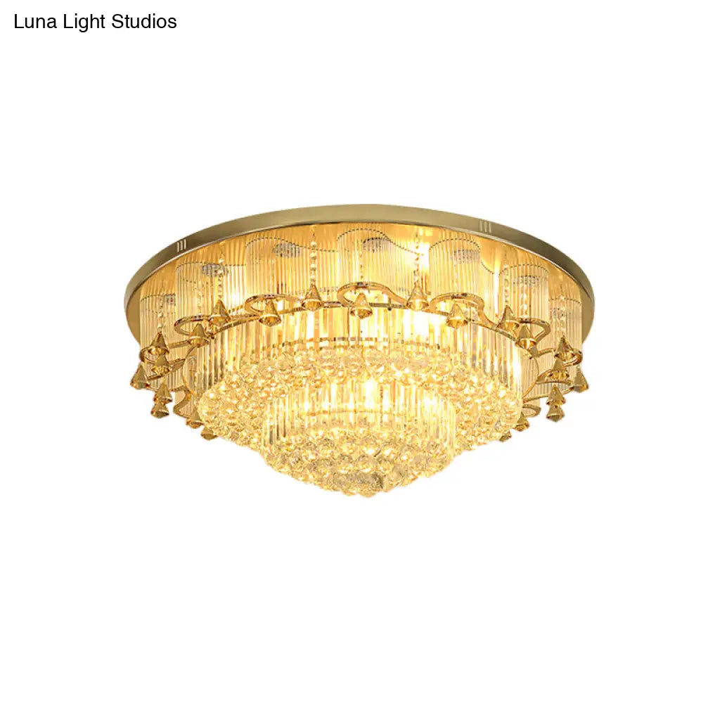 Contemporary Gold Led Diamond Crystal Dual - Layered Ceiling Flush Mount Light