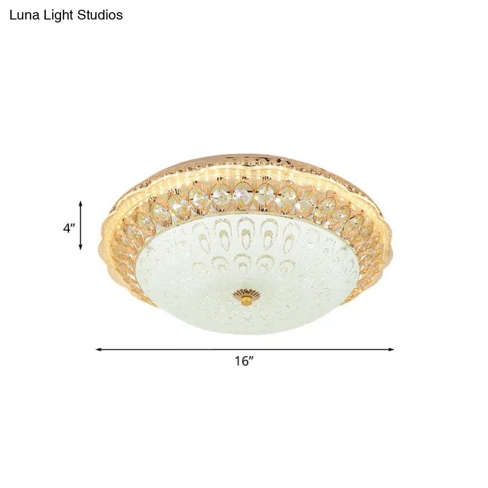 Contemporary Gold Led Flush Ceiling Light With Opal Texture Glass Shade - 16’/19.5’ Diameter