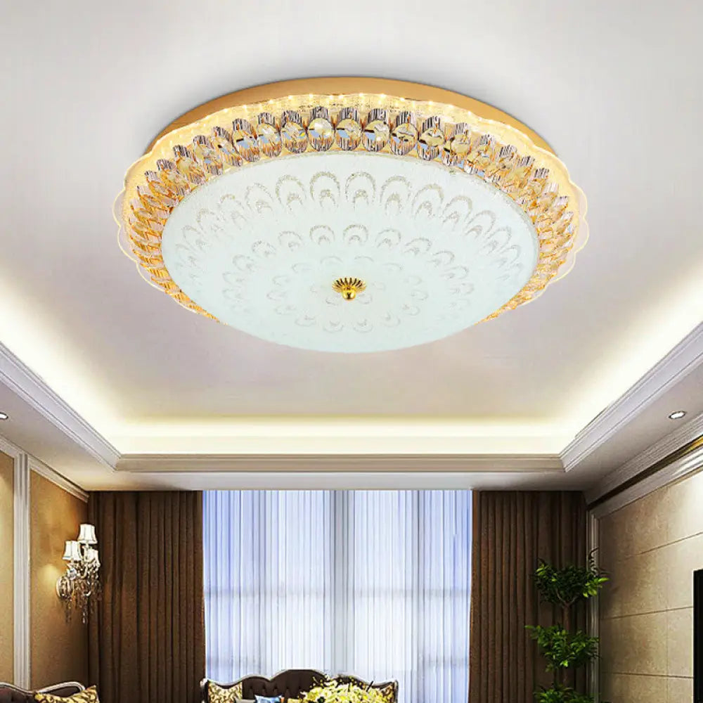 Contemporary Gold Led Flush Ceiling Light With Opal Texture Glass Shade - 16’/19.5’ Diameter / 16’