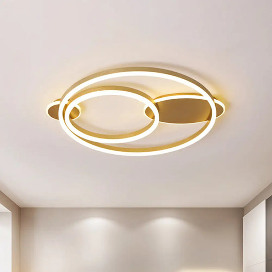 Contemporary Gold Led Flush Mount Bedroom Lighting - 16’/19.5’ Wide Ring Acrylic Shade In