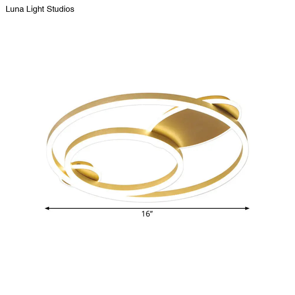 Contemporary Gold Led Flush Mount Bedroom Lighting - 16’/19.5’ Wide Ring Acrylic Shade In