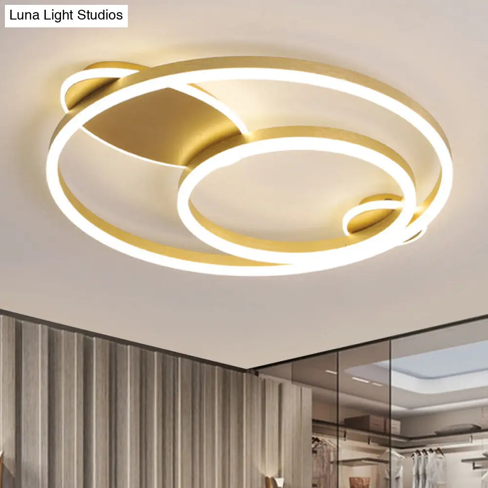 Contemporary Gold Led Flush Mount Bedroom Lighting - 16/19.5 Wide Ring Acrylic Shade In Warm/White