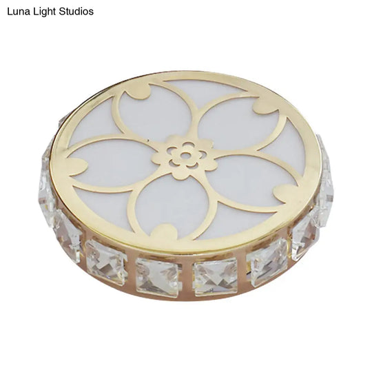 Contemporary Gold Led Flush Mount Ceiling Lamp With Clear Crystal Blocks For Corridor - Multi -