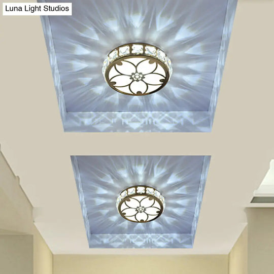 Contemporary Gold Led Flush Mount Ceiling Lamp With Clear Crystal Blocks For Corridor - Multi-Color