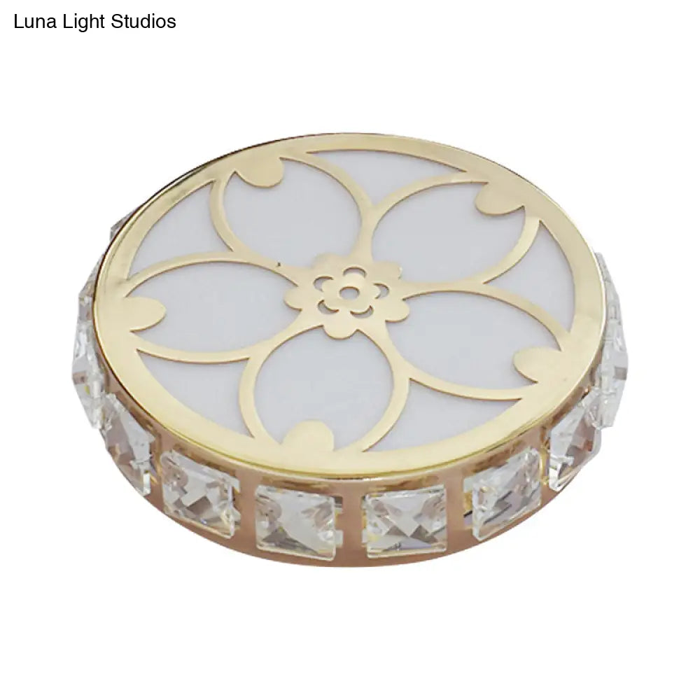 Contemporary Gold Led Flush Mount Ceiling Lamp With Clear Crystal Blocks For Corridor - Multi-Color