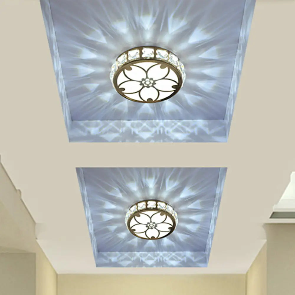 Contemporary Gold Led Flush Mount Ceiling Lamp With Clear Crystal Blocks For Corridor - Multi -