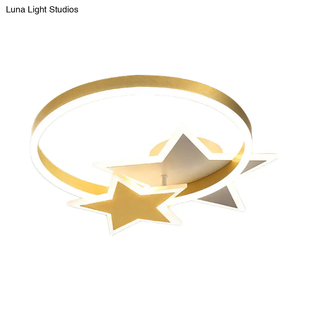 Contemporary Gold Led Flush Mount Lamp With Star Design - Bedroom Ceiling Fixture In Warm/White