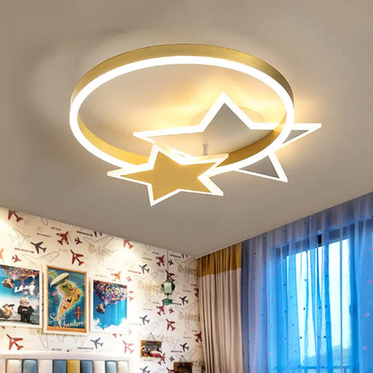 Contemporary Gold Led Flush Mount Lamp With Star Design - Bedroom Ceiling Fixture In Warm/White