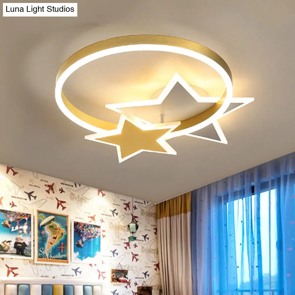 Contemporary Gold Led Flush Mount Lamp With Star Design - Bedroom Ceiling Fixture In Warm/White