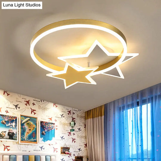 Contemporary Gold Led Flush Mount Lamp With Star Design - Bedroom Ceiling Fixture In Warm/White