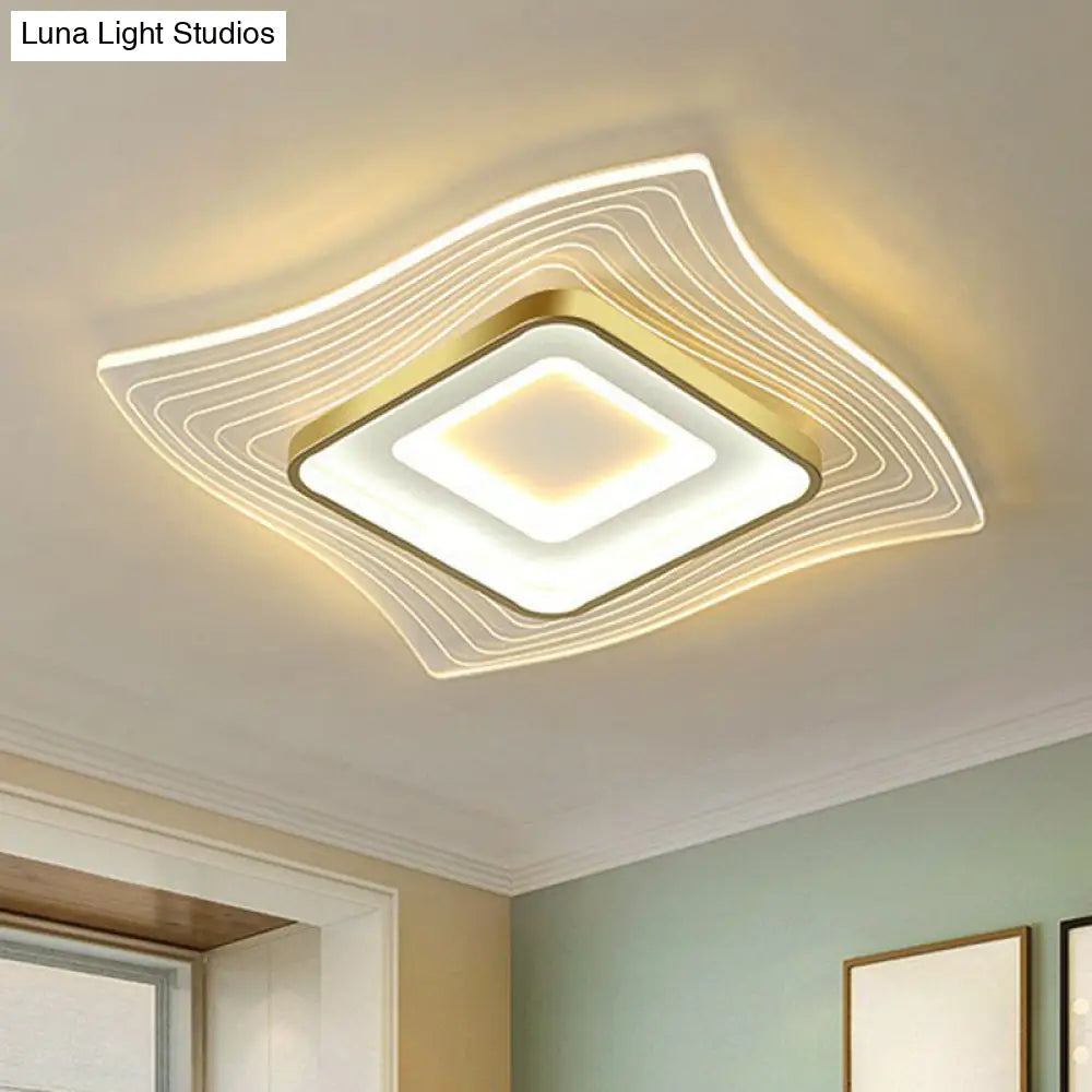 Contemporary Gold Led Flush Mount Lighting Fixture With Extra-Thin Acrylic Ceiling Light / 15.5