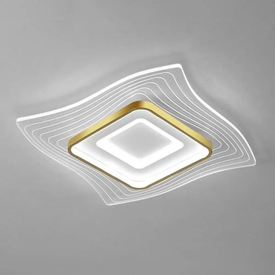 Contemporary Gold Led Flush Mount Lighting Fixture With Extra-Thin Acrylic Ceiling Light / 15.5’