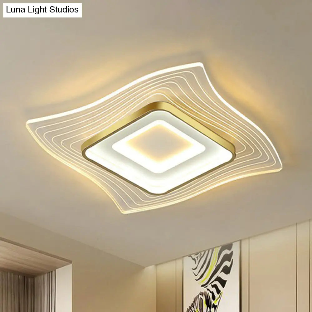 Contemporary Gold Led Flush Mount Lighting Fixture With Extra-Thin Acrylic Ceiling Light / 15.5 Warm