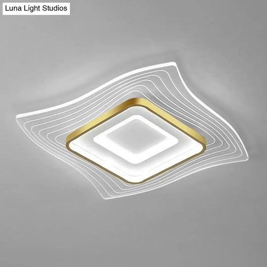 Contemporary Gold Led Flush Mount Lighting Fixture With Extra-Thin Acrylic Ceiling Light / 15.5