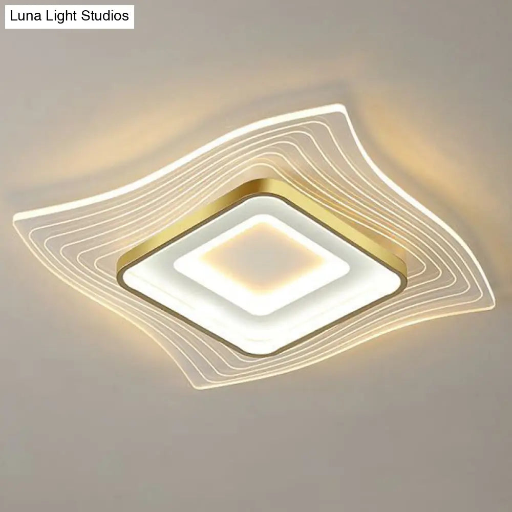 Contemporary Gold Led Flush Mount Lighting Fixture With Extra-Thin Acrylic Ceiling Light