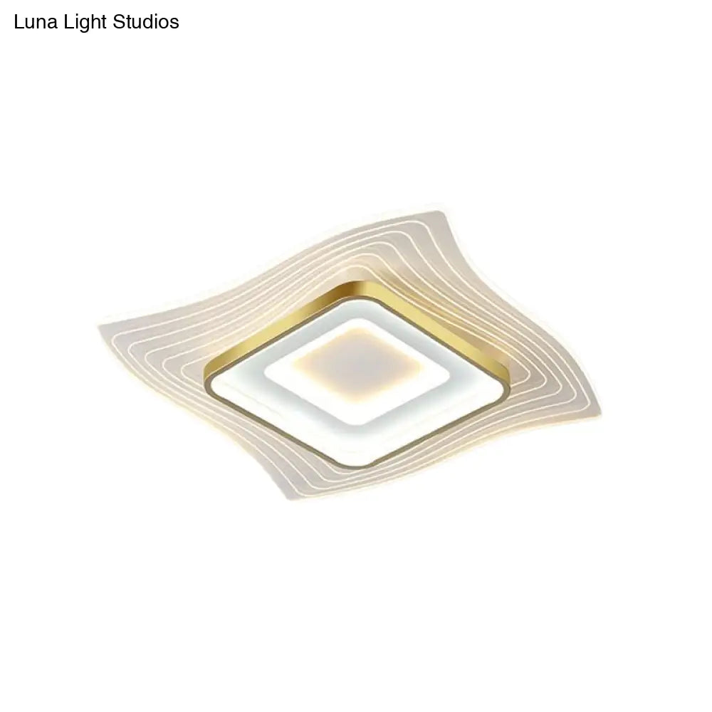 Contemporary Gold Led Flush Mount Lighting Fixture With Extra-Thin Acrylic Ceiling Light