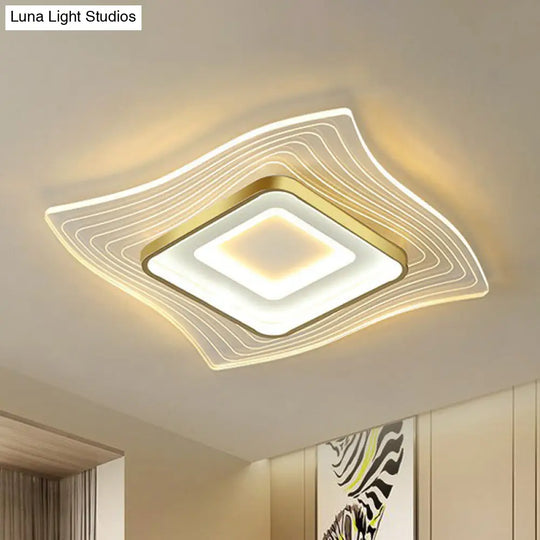 Contemporary Gold Led Flush Mount Lighting Fixture With Extra-Thin Acrylic Ceiling Light