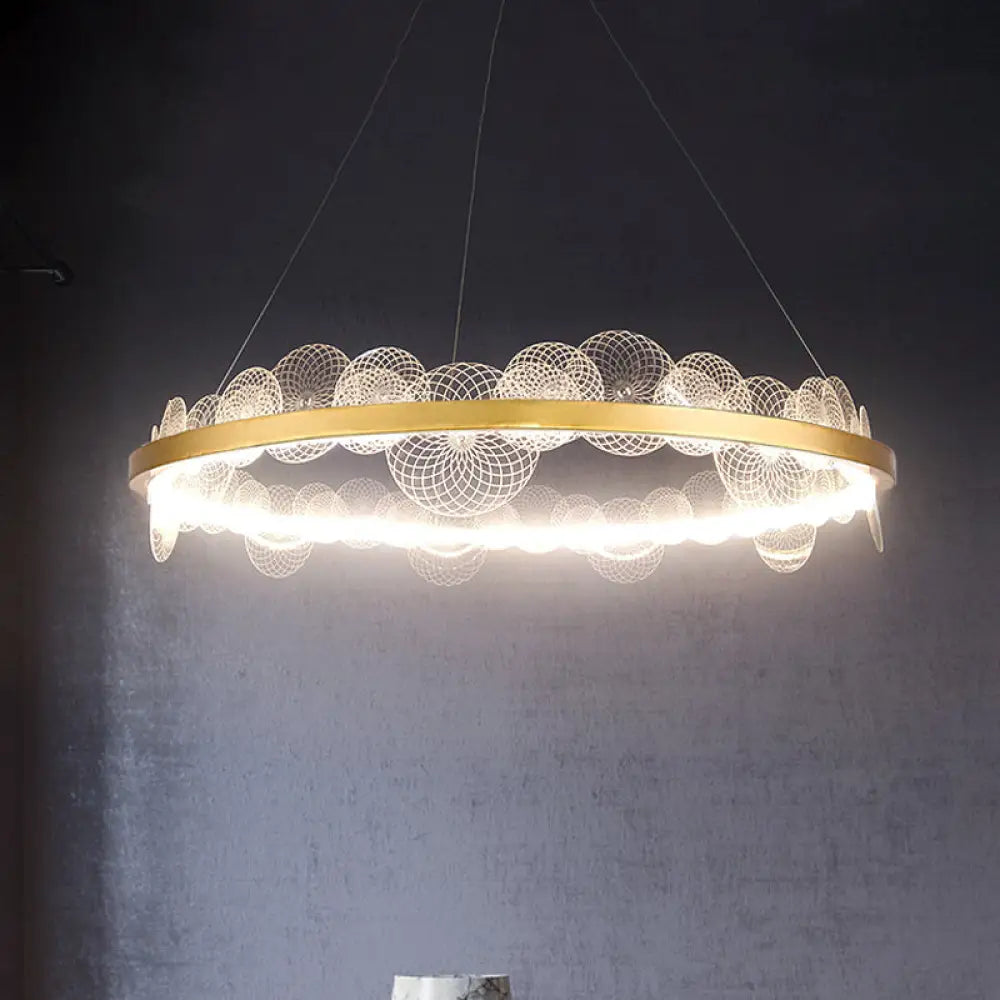 Contemporary Gold Led Hoop Chandelier Pendant With Acrylic Panel Shade - White/Warm Light / Warm