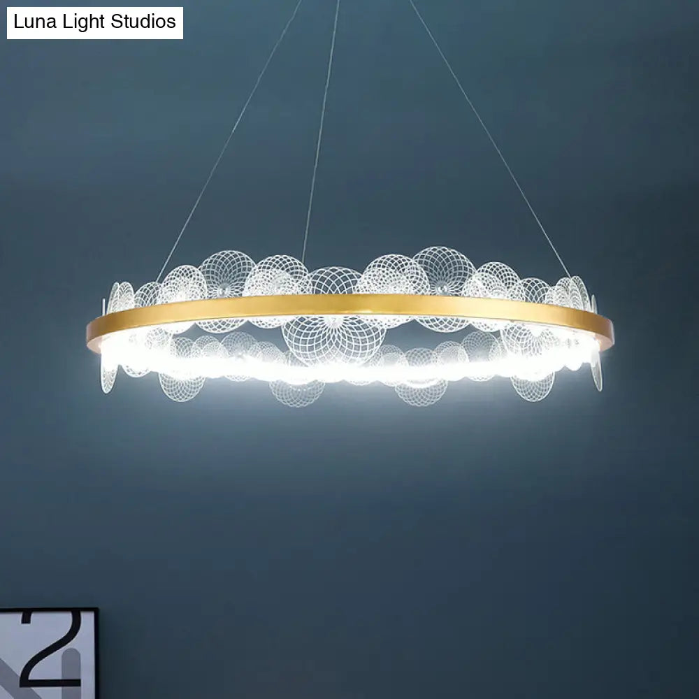 Contemporary Gold Led Hoop Chandelier Pendant With Acrylic Panel Shade - White/Warm Light