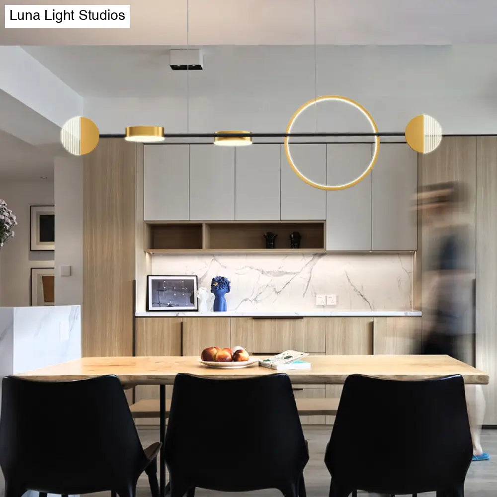 Contemporary Gold Led Pendant Light For Dining Room - Circle Metal Island Ceiling Lighting