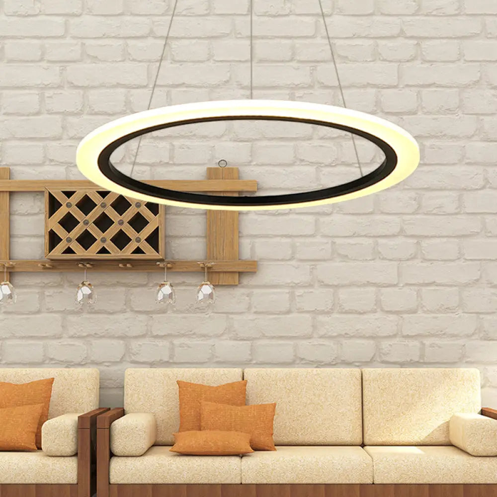 Contemporary Gold Led Ring Pendant Chandelier With Acrylic Lights In White/Warm Light 1 / Black