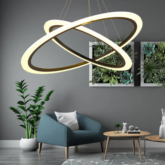 Contemporary Gold Led Ring Pendant Chandelier With Acrylic Lights In White/Warm Light 2 / Black Warm