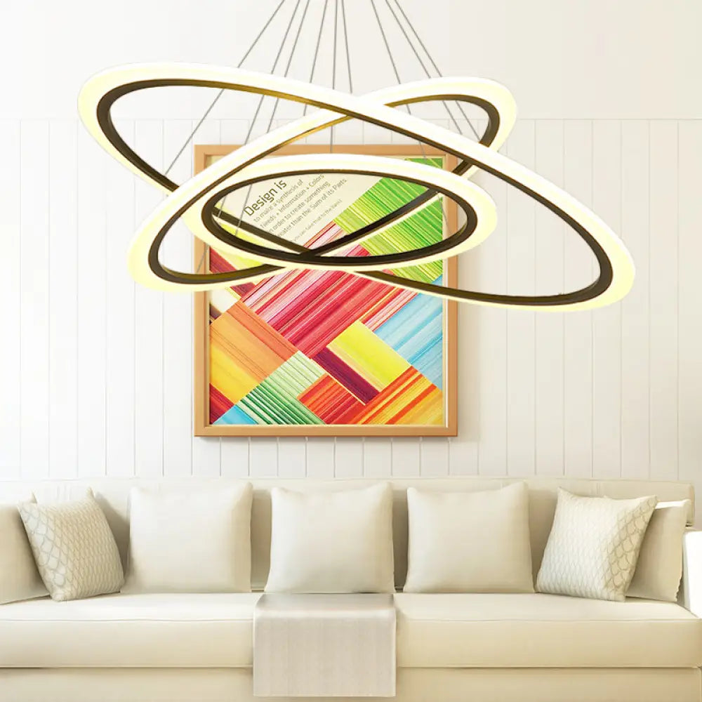 Contemporary Gold Led Ring Pendant Chandelier With Acrylic Lights In White/Warm Light 3 / Black