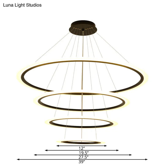 Contemporary Gold Led Ring Pendant Chandelier With Acrylic Lights In White/Warm Light