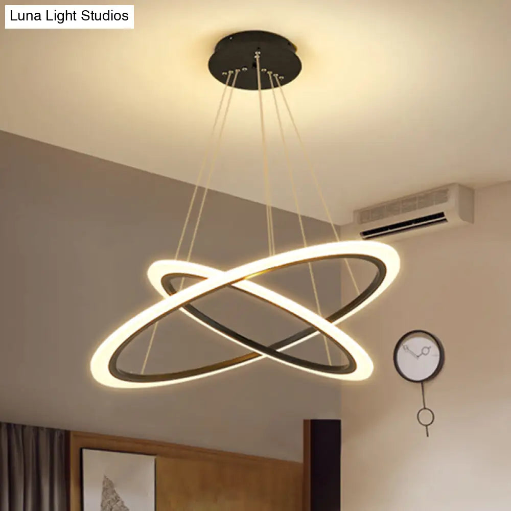 Contemporary Gold Led Ring Pendant Chandelier With Acrylic Lights In White/Warm Light