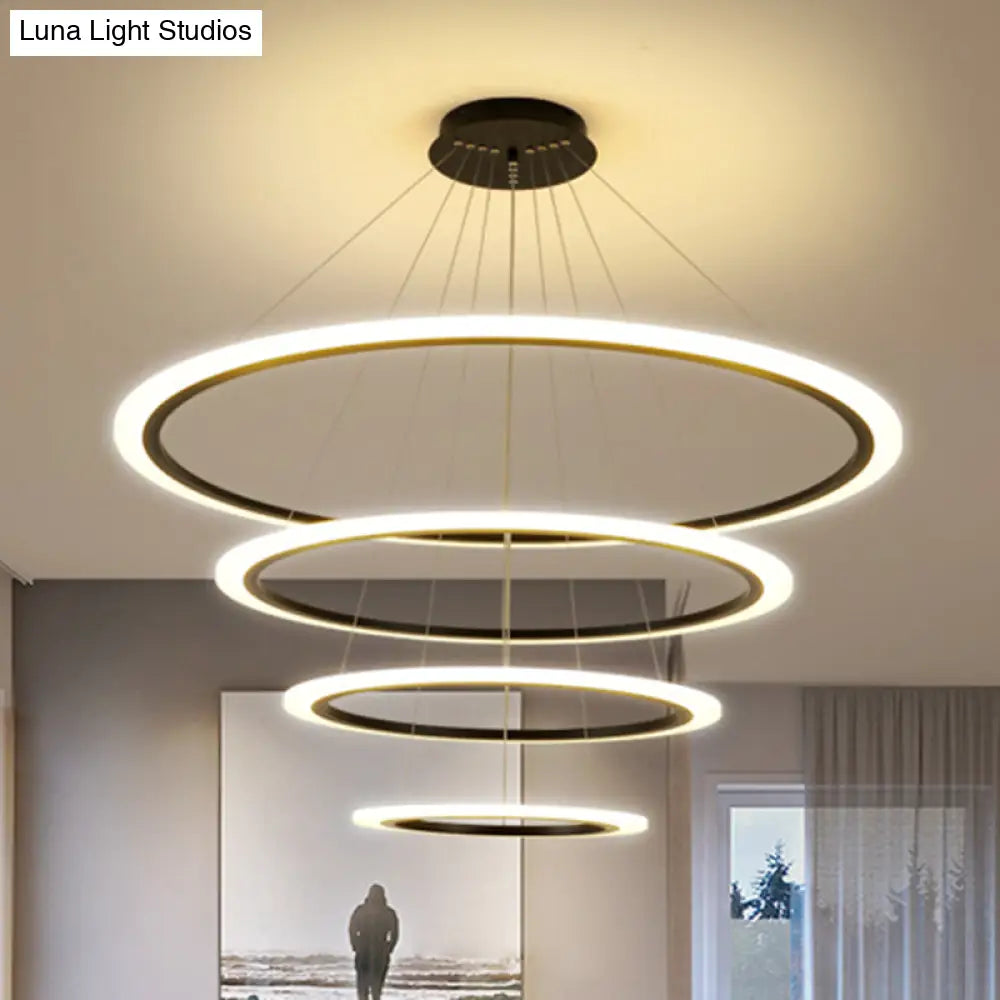 Contemporary Gold Led Ring Pendant Chandelier With Acrylic Lights In White/Warm Light