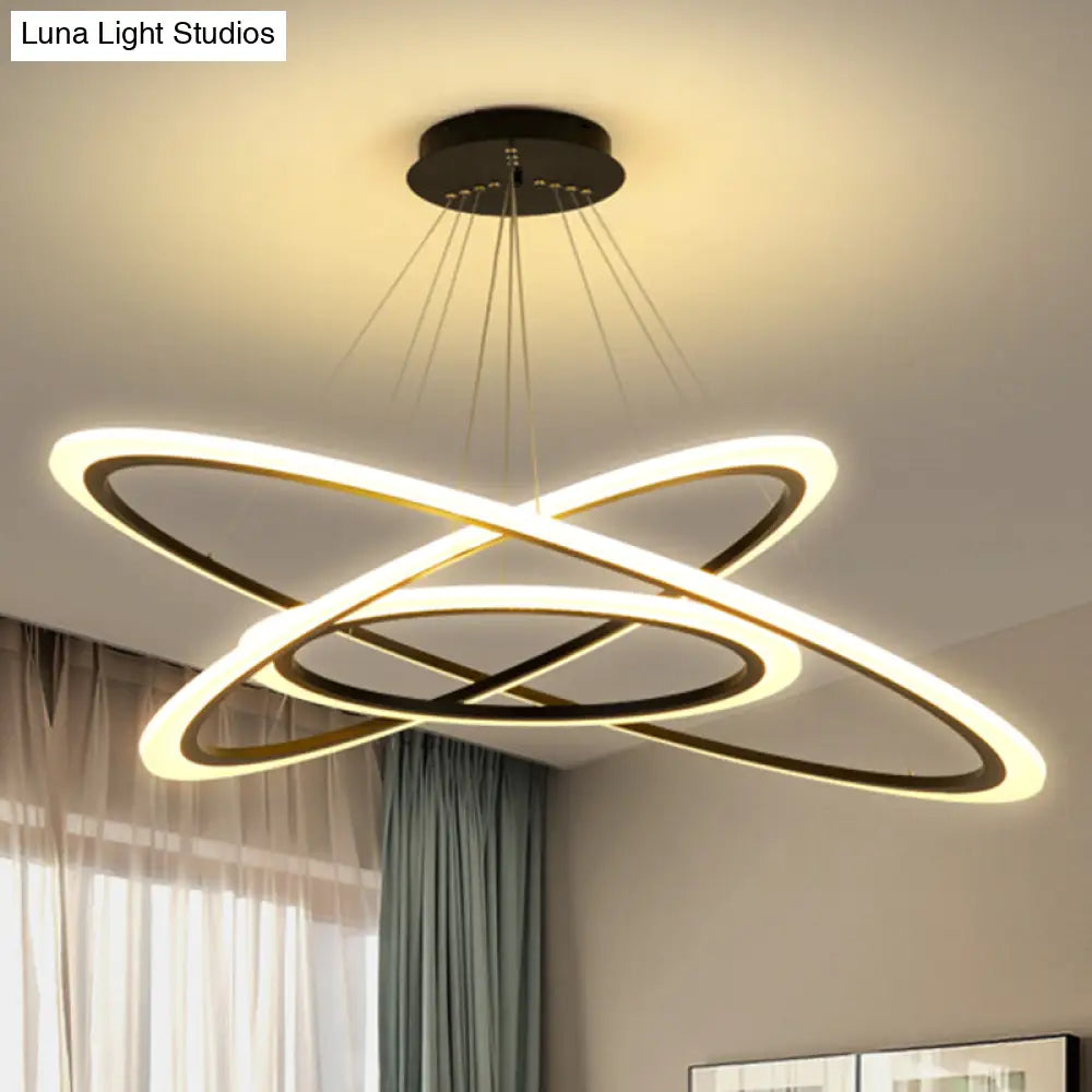 Contemporary Gold Led Ring Pendant Chandelier With Acrylic Lights In White/Warm Light