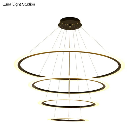 Contemporary Gold Led Ring Pendant Chandelier With Acrylic Lights In White/Warm Light