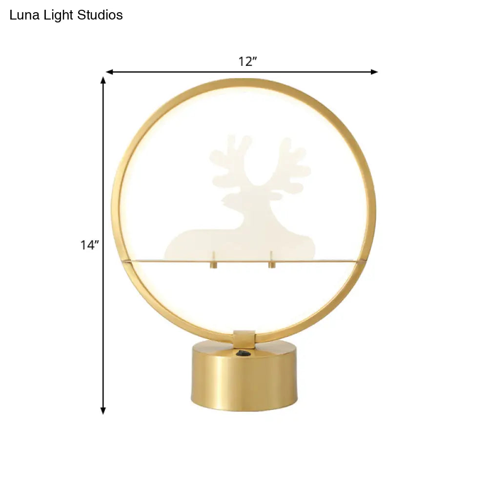 Contemporary Gold Led Table Lamp With Elk Detail - Metallic Nightstand Light