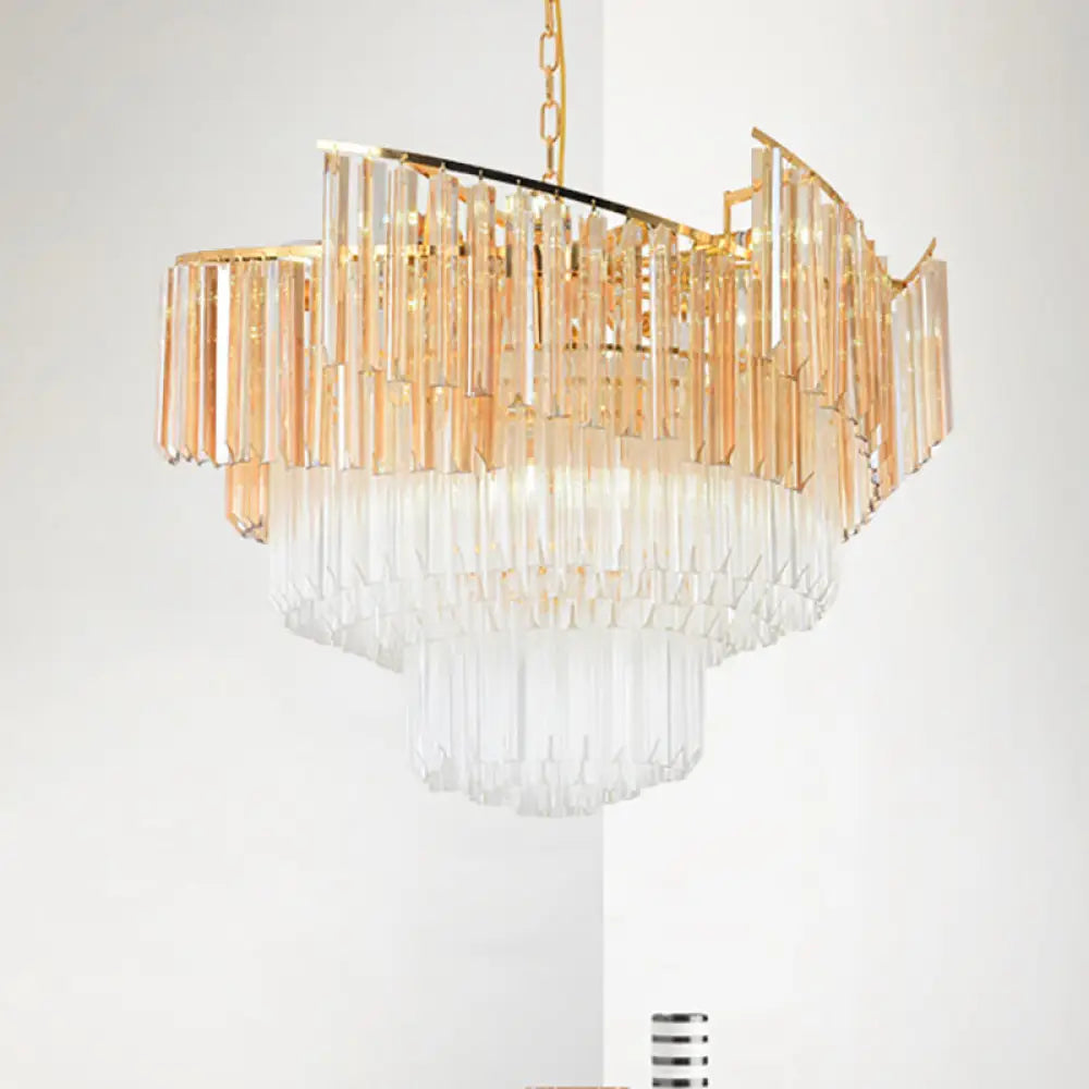 Contemporary Gold Led Tiered Chandelier For Bedroom Crystal Ceiling Light