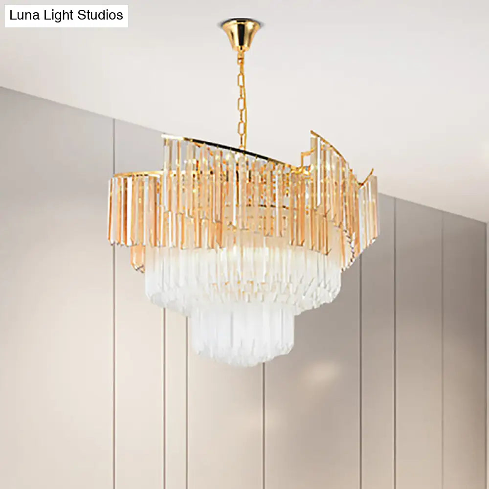 Contemporary Gold Led Tiered Chandelier For Bedroom Crystal Ceiling Light