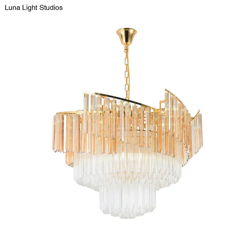 Contemporary Gold Led Tiered Chandelier For Bedroom Crystal Ceiling Light