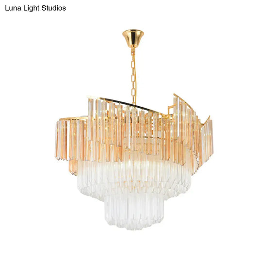 Contemporary Gold Led Tiered Chandelier For Bedroom Crystal Ceiling Light