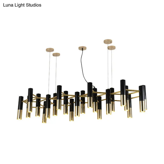 Contemporary Metal Tube Chandelier - Gold Led Pendant Light With 11/22 Lights In Warm Glow