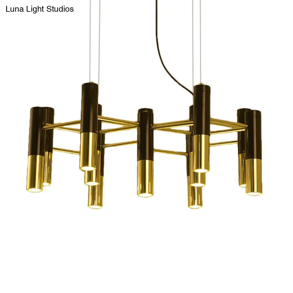 Contemporary Metal Tube Chandelier - Gold Led Pendant Light With 11/22 Lights In Warm Glow