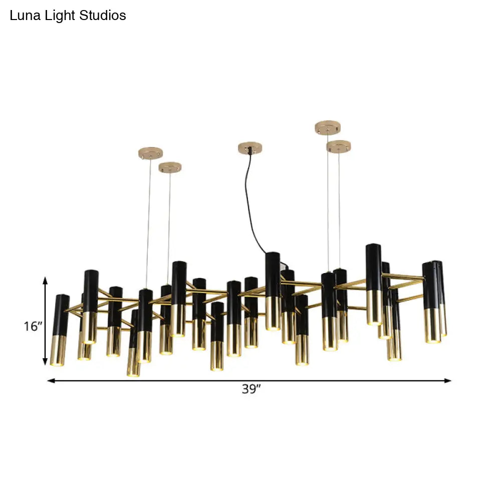 Contemporary Metal Tube Chandelier - Gold Led Pendant Light With 11/22 Lights In Warm Glow