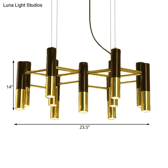 Contemporary Metal Tube Chandelier - Gold Led Pendant Light With 11/22 Lights In Warm Glow