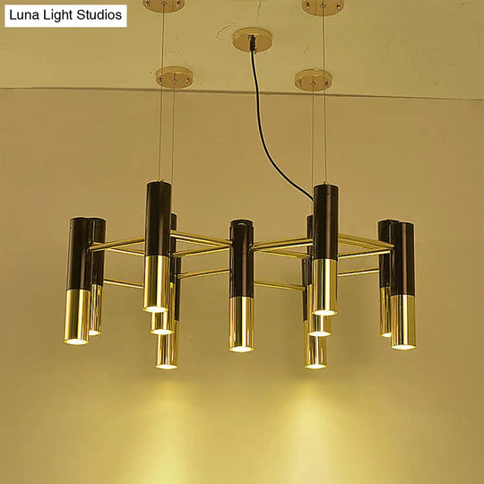 Contemporary Metal Tube Chandelier - Gold Led Pendant Light With 11/22 Lights In Warm Glow