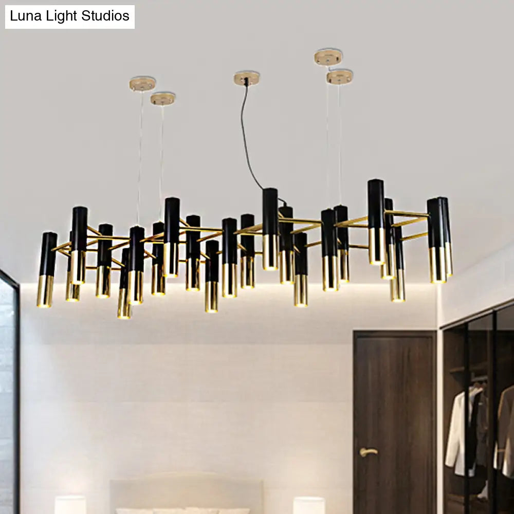 Contemporary Metal Tube Chandelier - Gold Led Pendant Light With 11/22 Lights In Warm Glow