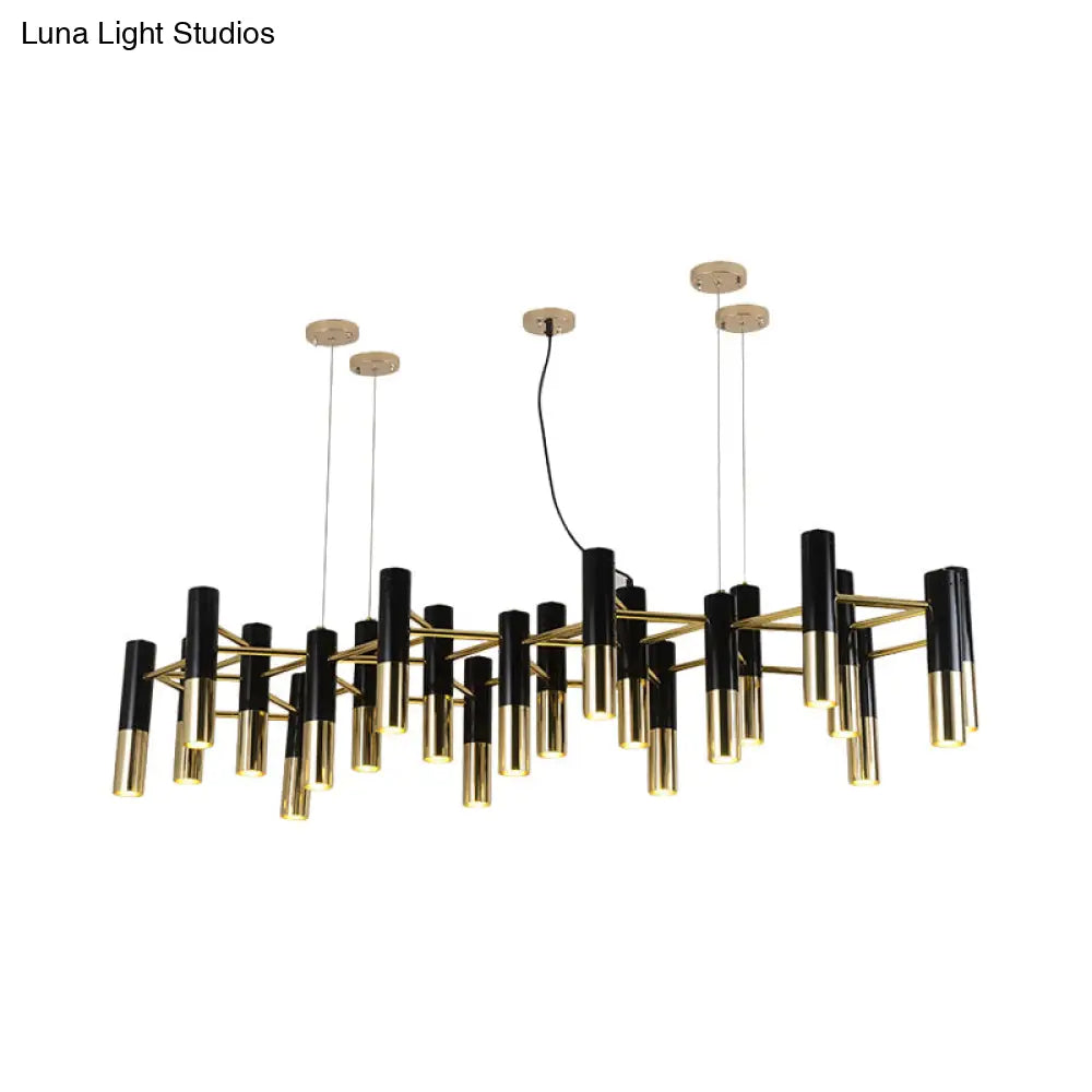 Contemporary Gold Led Tube Chandelier: 11/22 Lights Warm Pendant Light Fixture