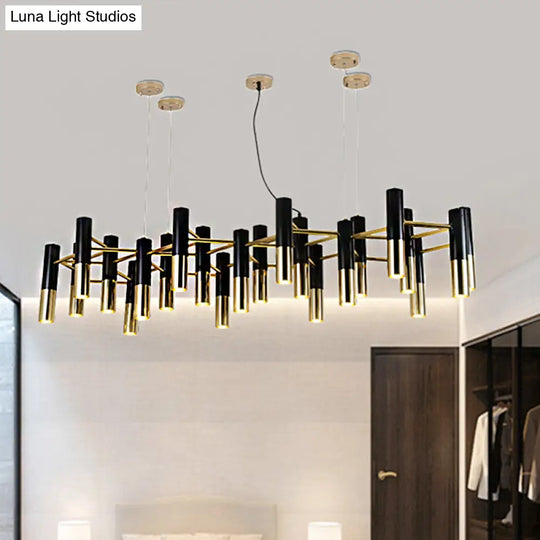 Contemporary Gold Led Tube Chandelier: 11/22 Lights Warm Pendant Light Fixture