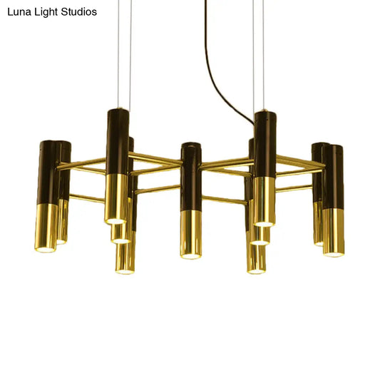 Contemporary Gold Led Tube Chandelier: 11/22 Lights Warm Pendant Light Fixture