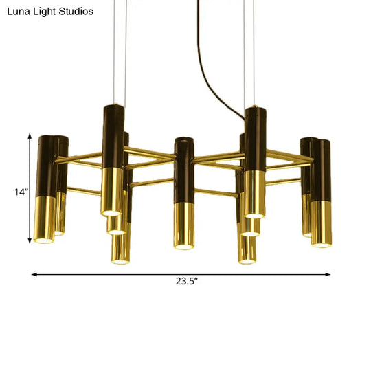 Contemporary Gold Led Tube Chandelier: 11/22 Lights Warm Pendant Light Fixture